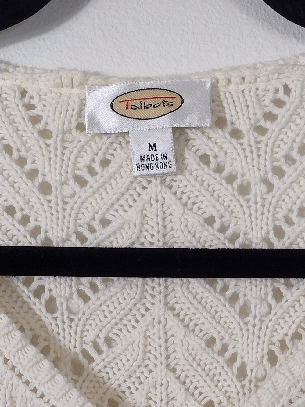Vintage Talbots Top Button Split Placket Pointelle Knit 7/8 Sleeve Cardigan - Picture 11 of 13